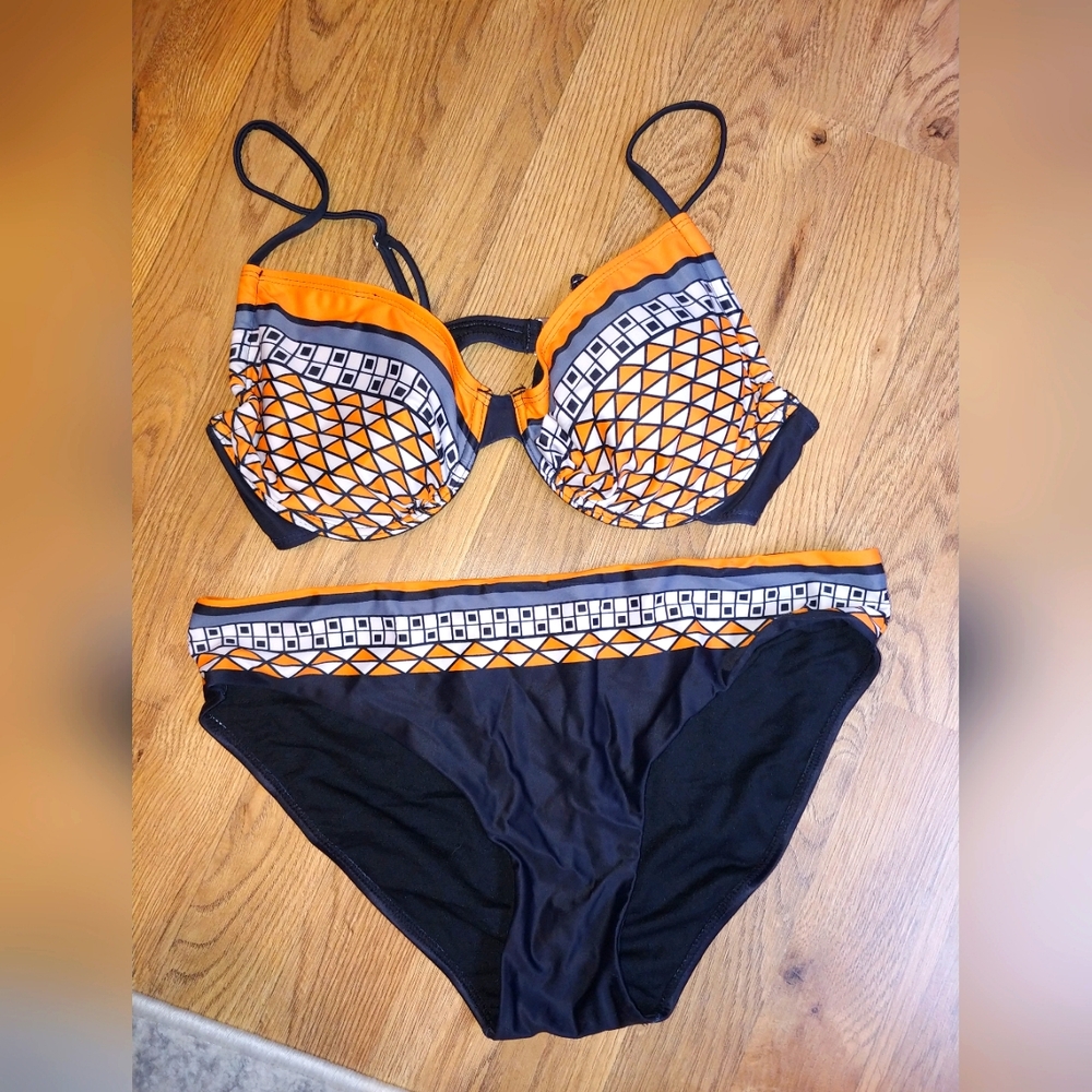 NEW Women's Black/Orange Bikini size Large